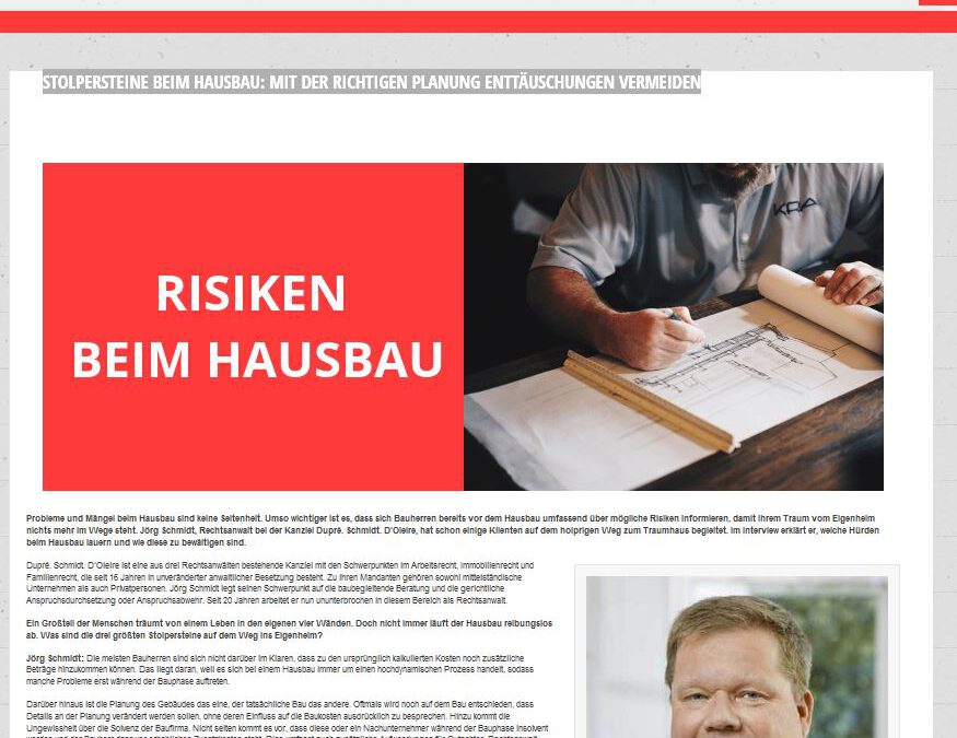 Interview mit RA Jörg Schmidt: Risiken beim Hausbau